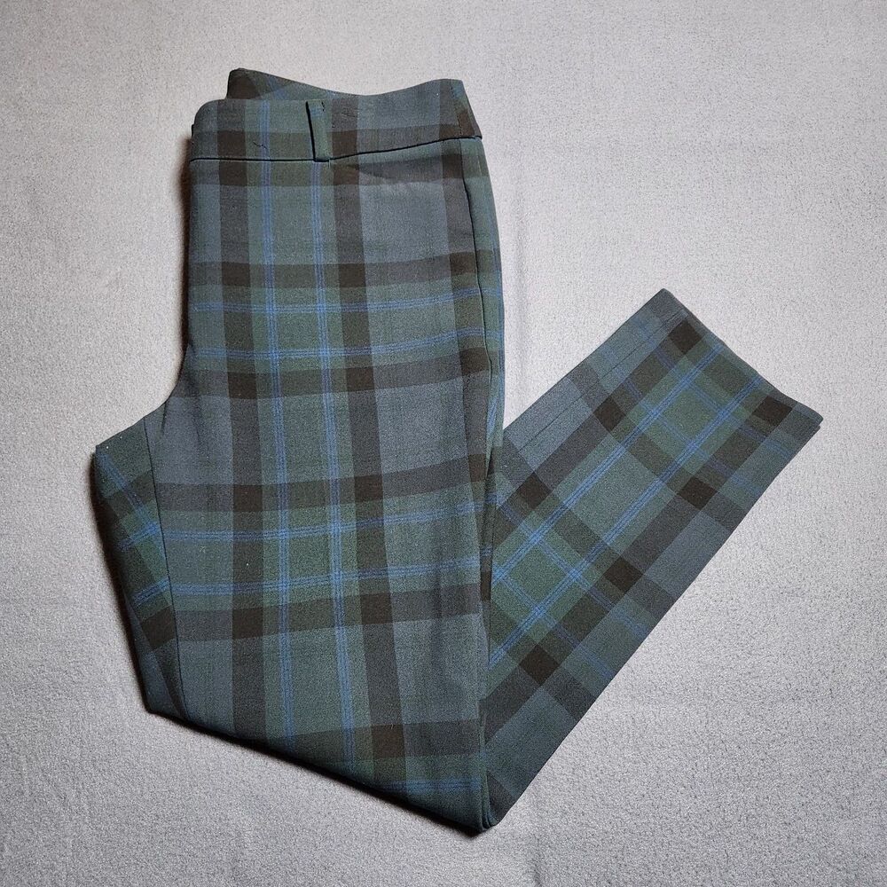 LOFT Pants Women 12 Green Tartan Plaid High Rise Marisa Skinny Ankle